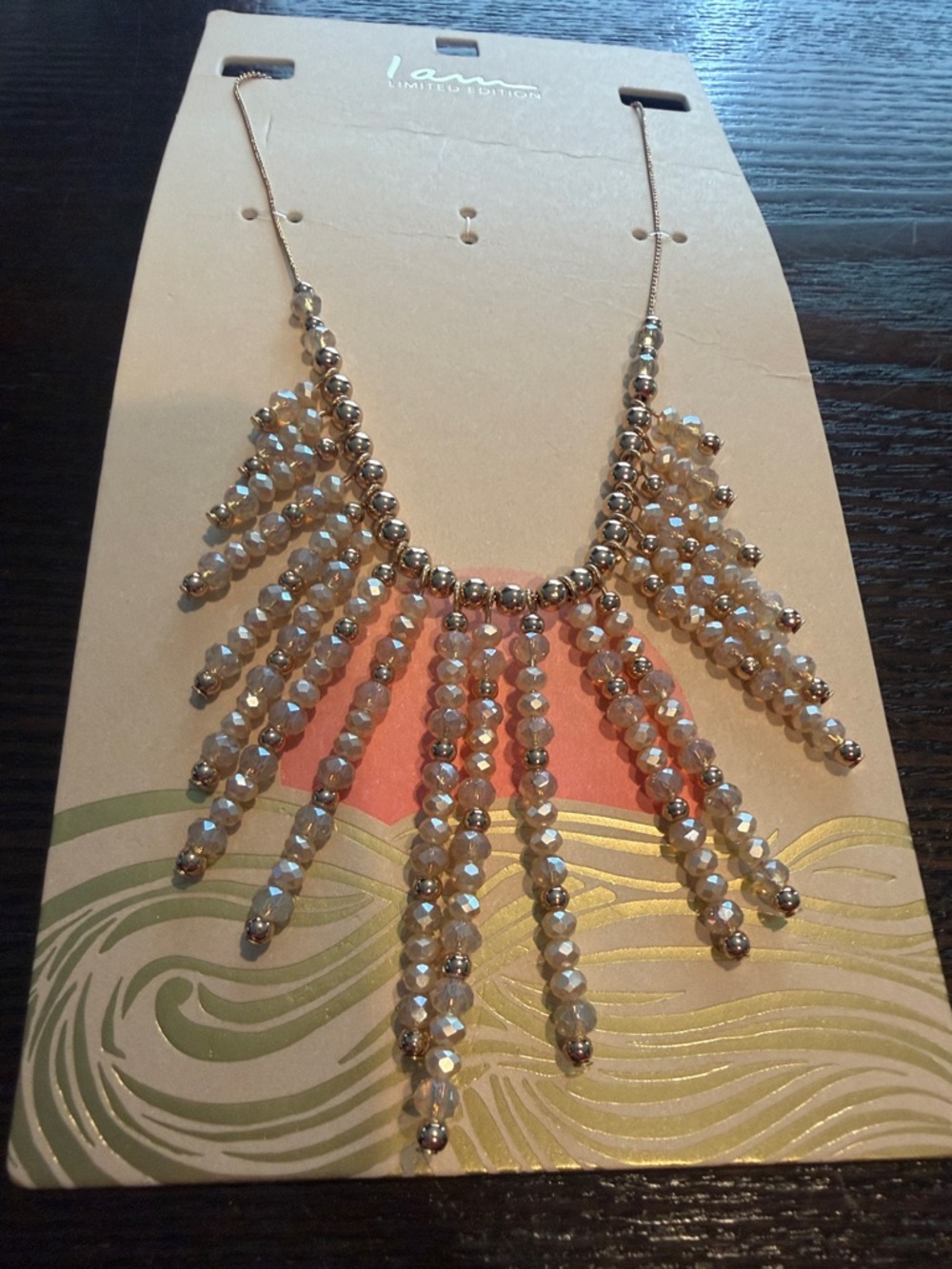 Gold-Tone Champagne Beaded Fringe Necklace